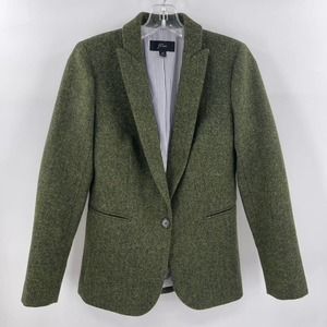 J. Crew Size 00 Green Parke Wool Tweed Herringbone Blazer Jacket